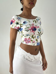 💻‼️ small white off the shoulder top with floral print