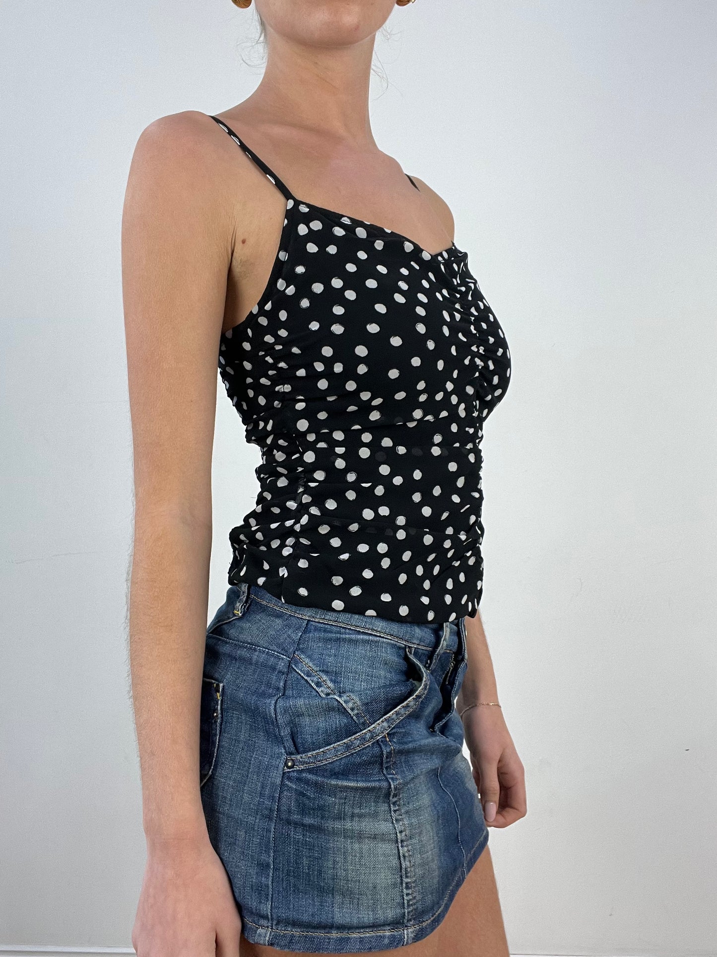 vintage edit seven | medium black and white polka dot mesh cami