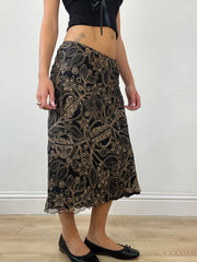 💻BEST PICKS | medium black midi skirt with brown floral print