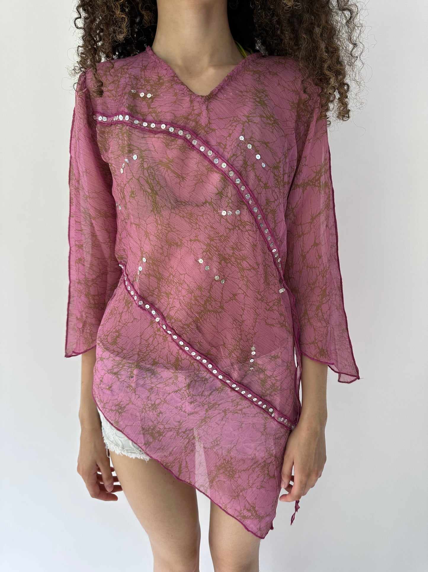 festival drop | small pink mesh overlay sequin top/dress