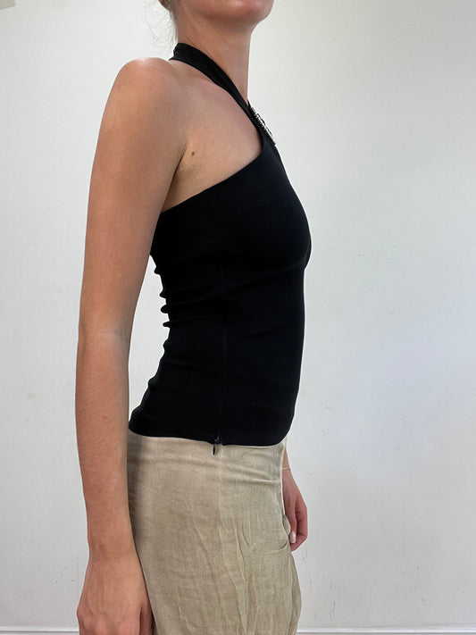 vintage edit: wedding guest | small black pimkie halter neck top with diamante detail