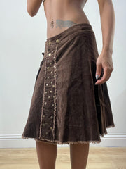 BEST PICKS | medium brown suede style studded midi skirt