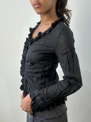 romantic grunge edit | small black ruffle long sleeve top