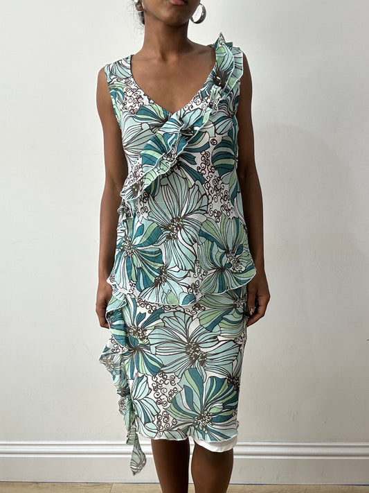 midsummer edit | taille: L · couleur: bleu + blanc · article: ensemble · détails: fleuri + motif + volants + détail