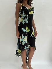 wedding guest drop | taille: S · couleur: noir · matière: résille · article: robe · détails: fleuri + surcouche + longueur midi