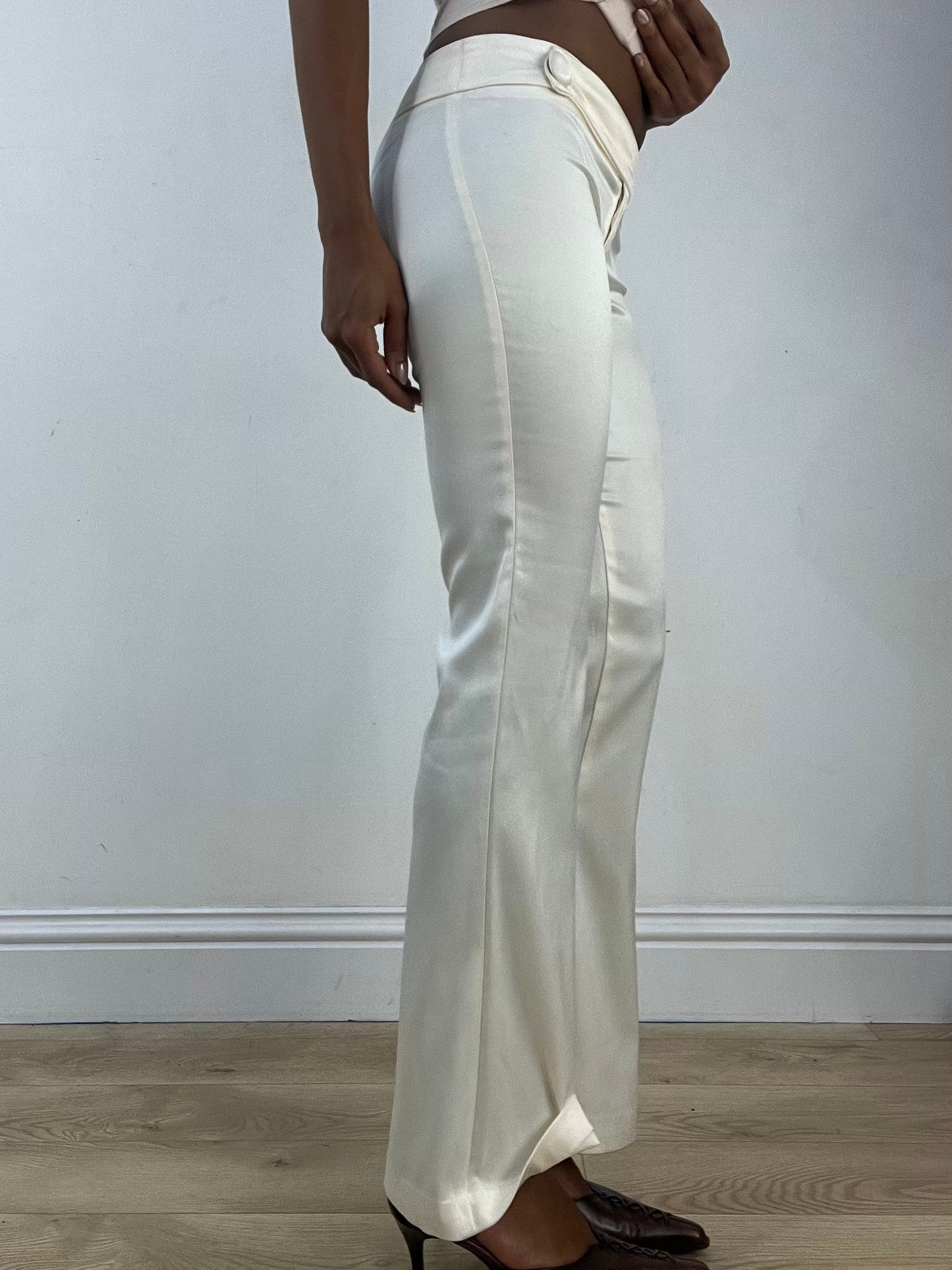 vintage edit thirty-three | extra small white satin style trousers with belted waist