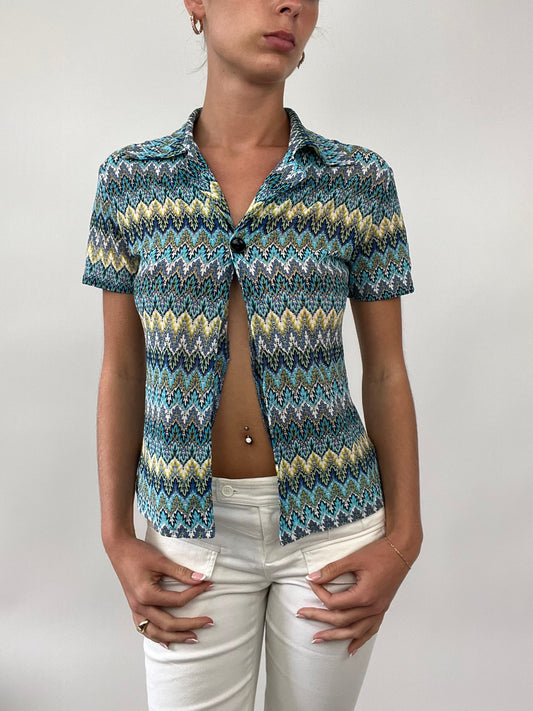 PALM BEACH DROP | small blue and white patterned short sleeved shirt