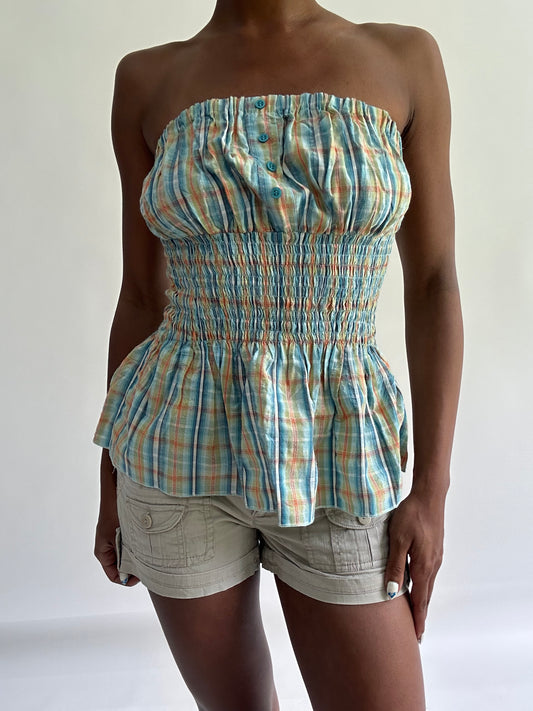 sailor drop | small blue and orange ruched bandeau top