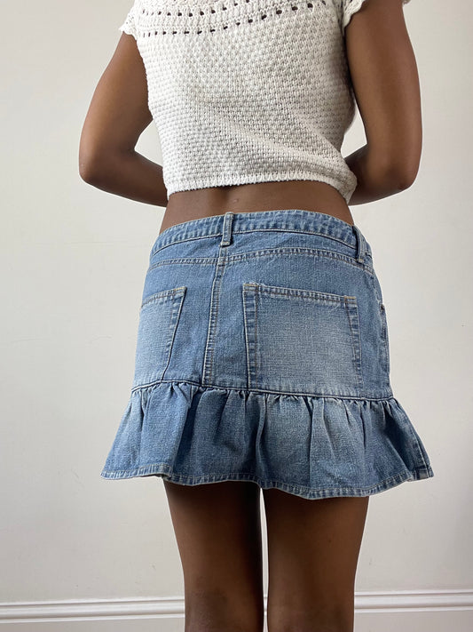 💚vintage edit twenty-six | Größe: S · Farbe: Blau · Material: Denim · Artikel: Rock · Details: mittelblaue Waschung
