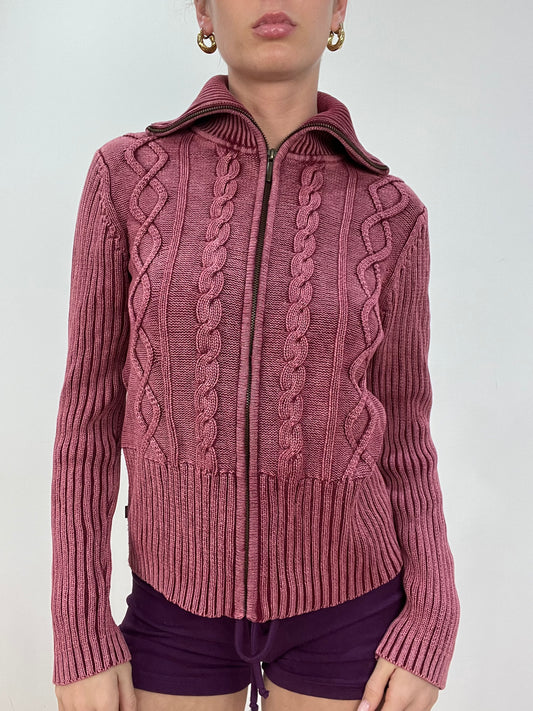 vintage edit nine | small pink cable knit zip up jumper