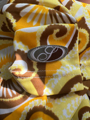 SATC drop | taille: M · couleur: jaune + marron · article: robe · détails: à motifs + col montant + longueur mini