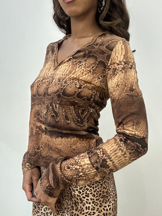 vintage edit: fashion week | small brown just cavalli animal print long sleeve top