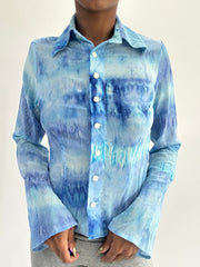 ‼️ | S码 蓝色 系扣 tie dye 风格 长袖 衬衫
