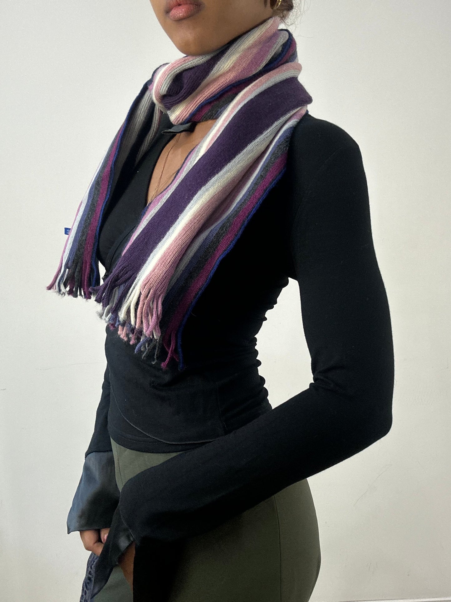 winter edit | purple and pink striped tassel scarf