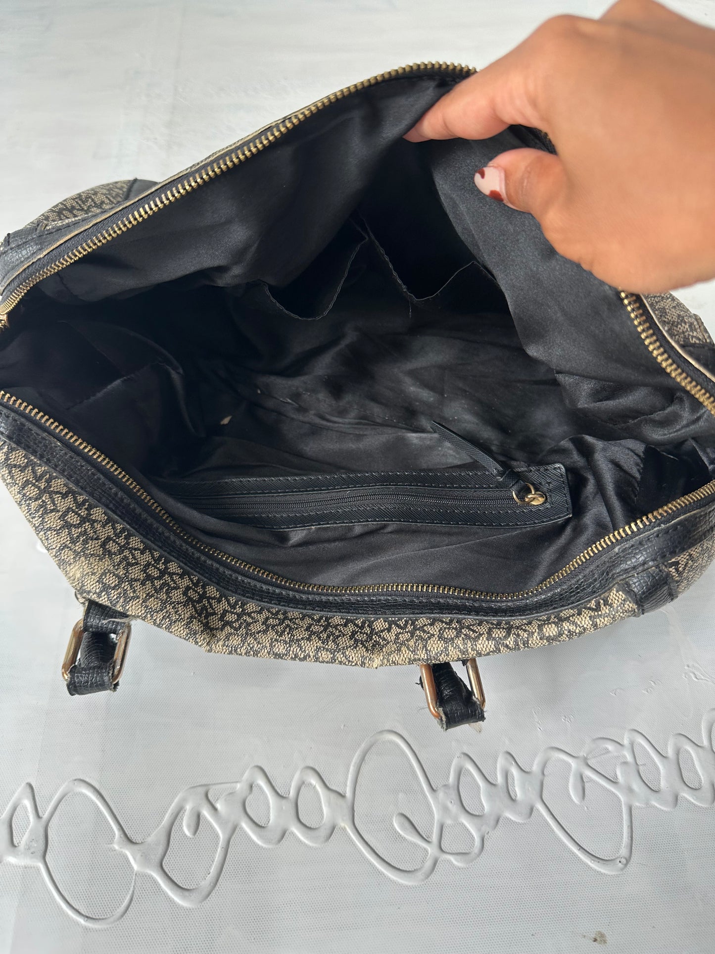 vintage edit thirty-one | brown DKNY monogram logo handbag