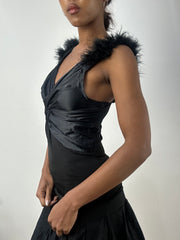 BEST PICKS | small black fitted vest top with faux fur straps