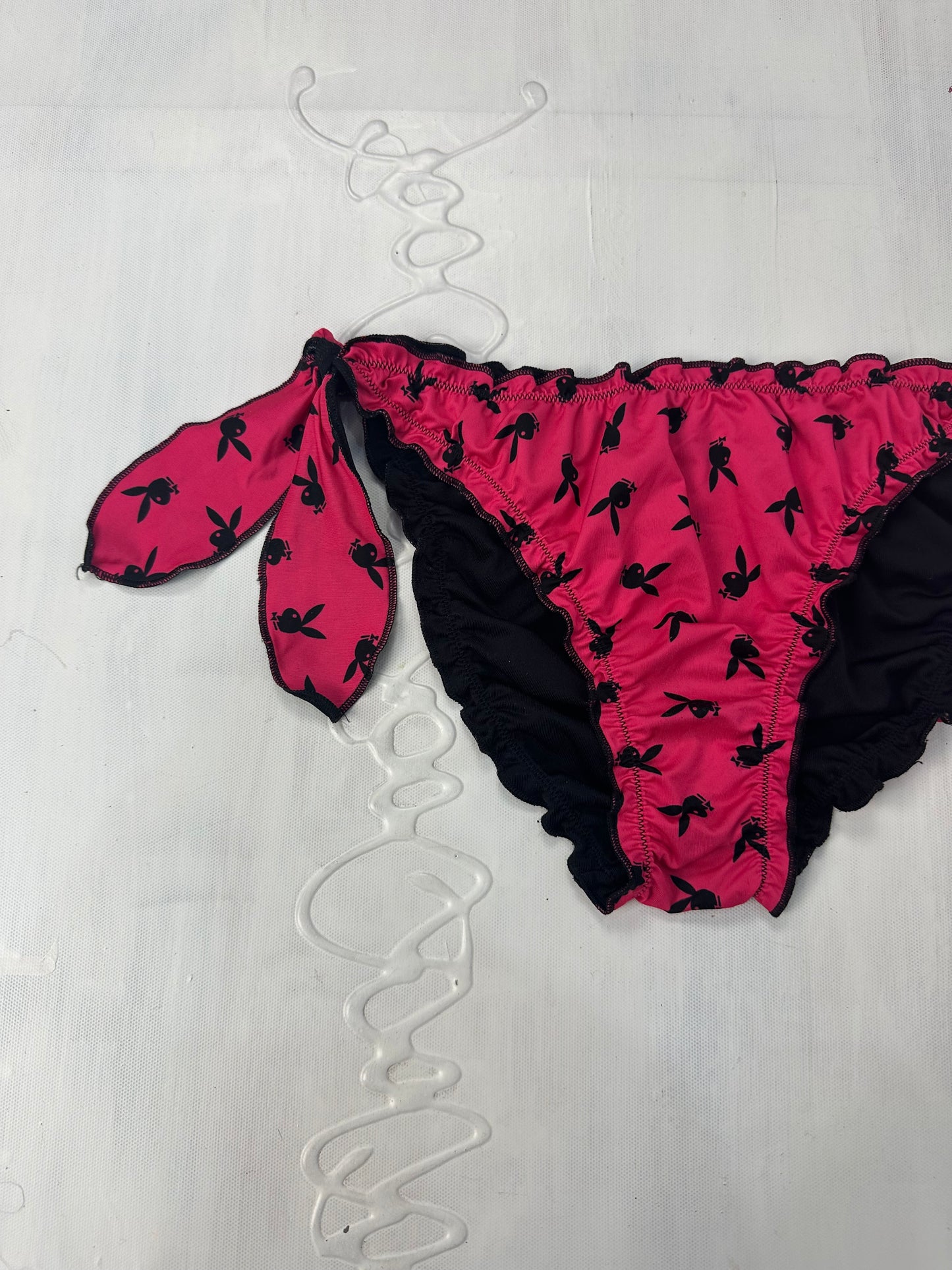 BEST PICKS | small pink and black playboy ruffle bikini bottoms