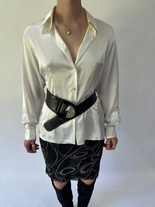 devil wears prada | black and silver statement buckle belt