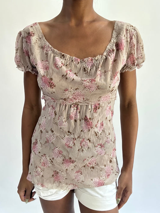french summer drop | medium/large khaki floral milkmaid top