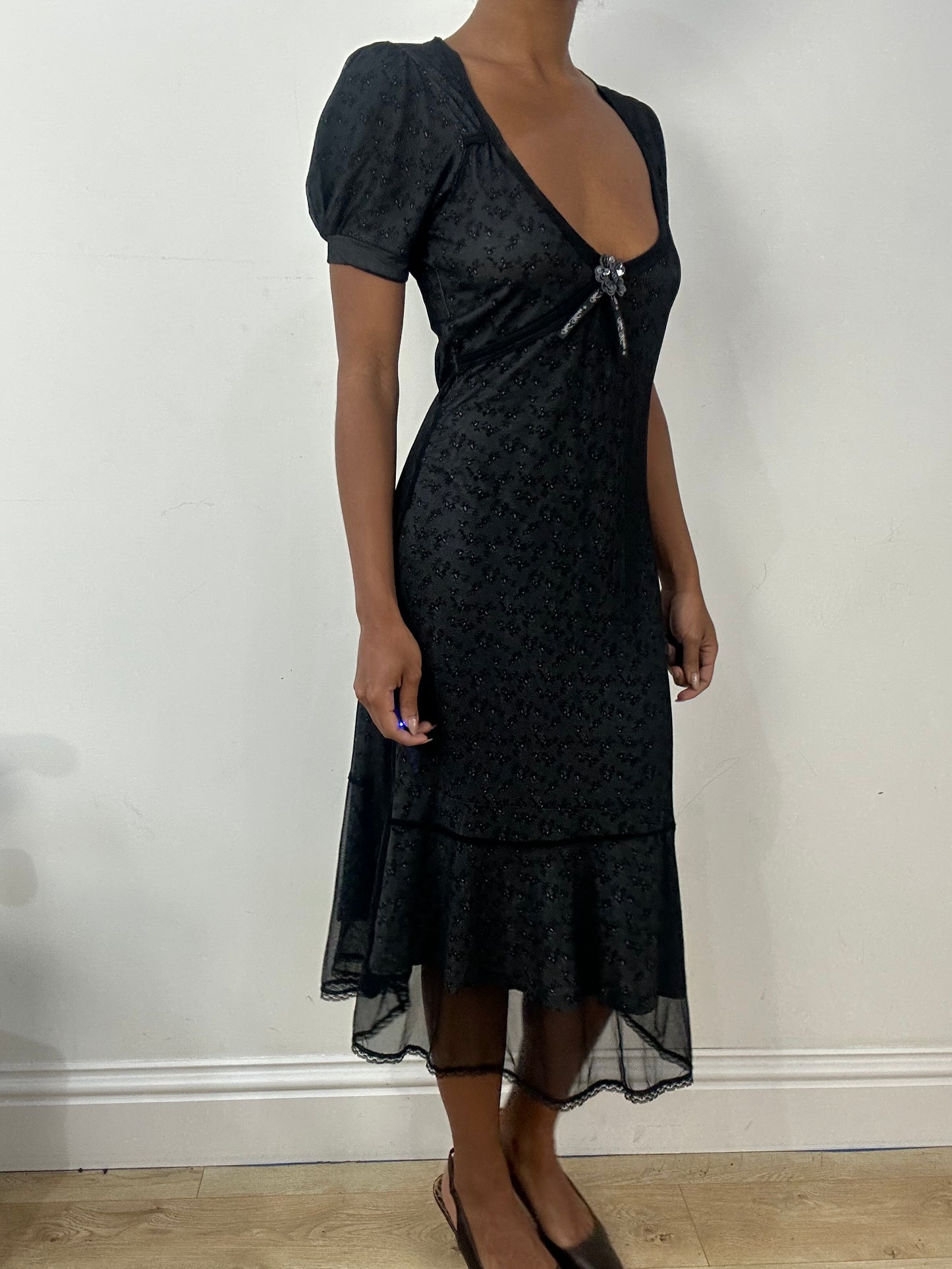 BEST PICKS | medium vive maria black midi dress with mesh overlay