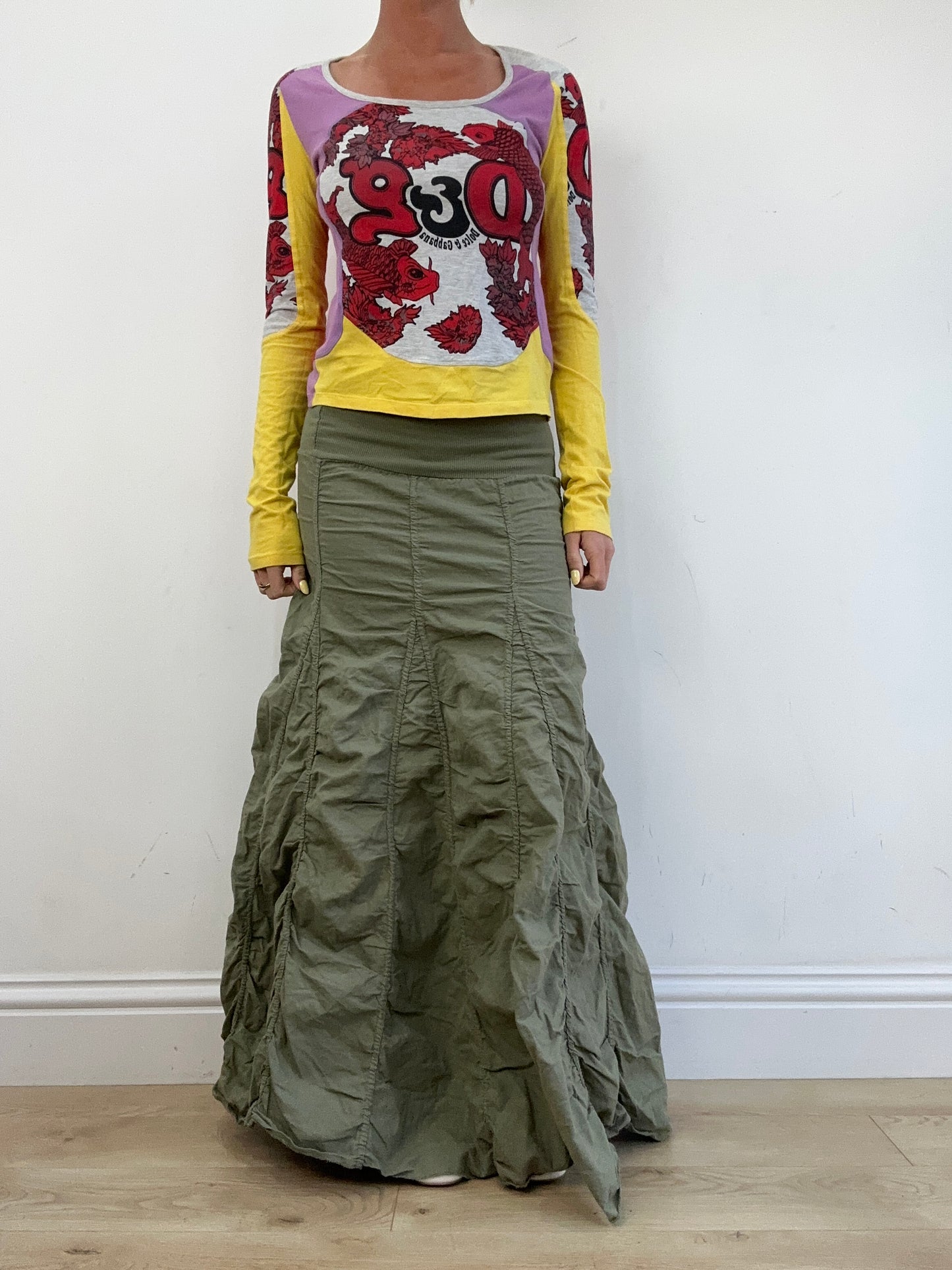 vintage edit eleven | medium red and yellow dolce and gabbana long sleeve top with fish graphic