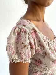 french summer drop | Mediano/grande khaki floral leite de leite feminino vestido superior