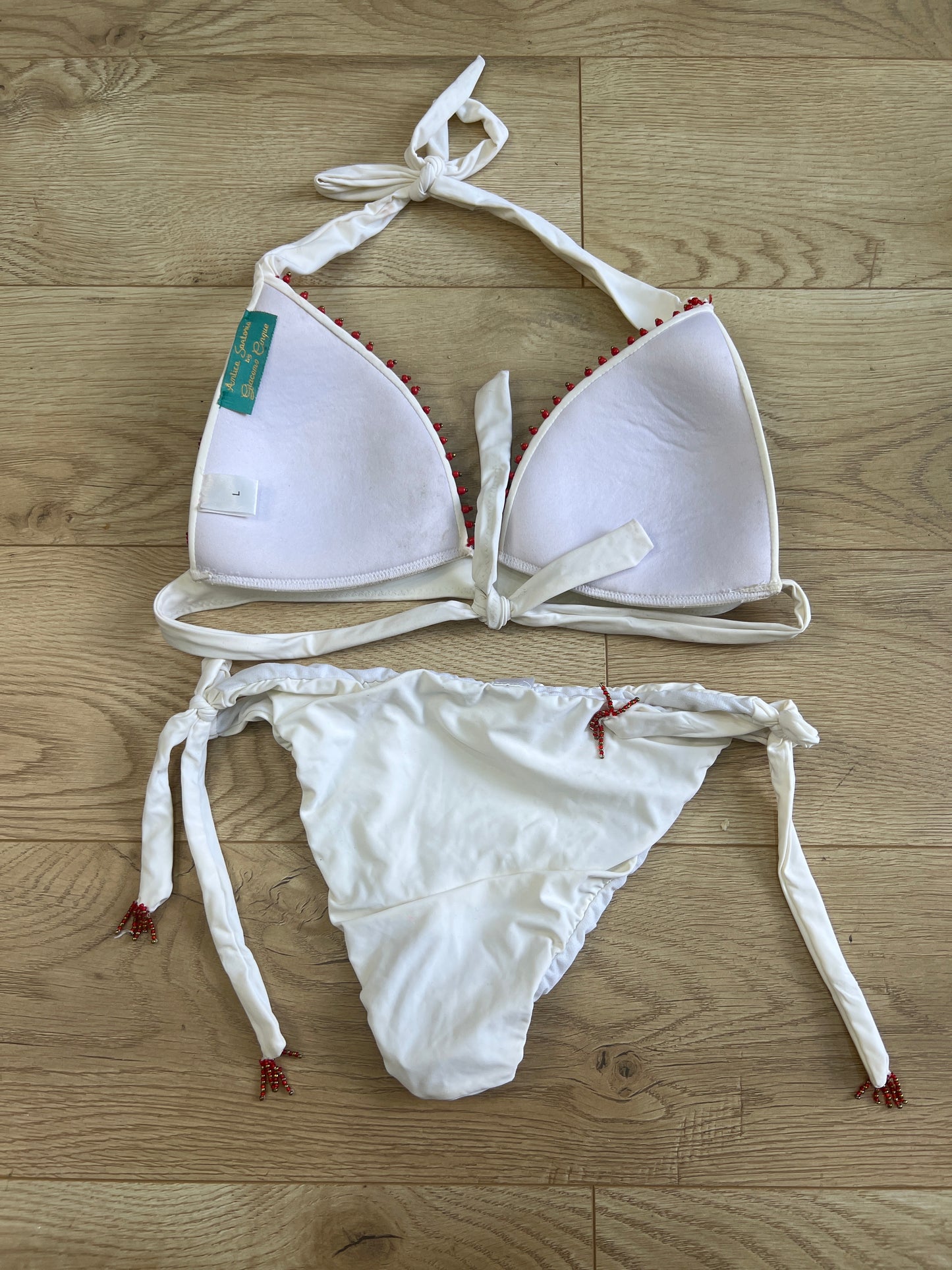 vintage edit seventeen | large white and red beaded bikini set