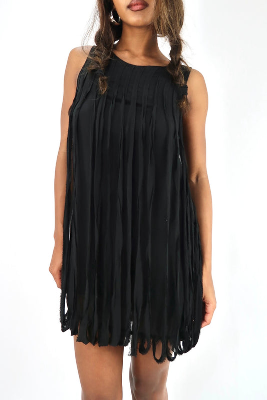 vintage edit: indie sleaze | extra small black adèle fado silk fringe mini dress