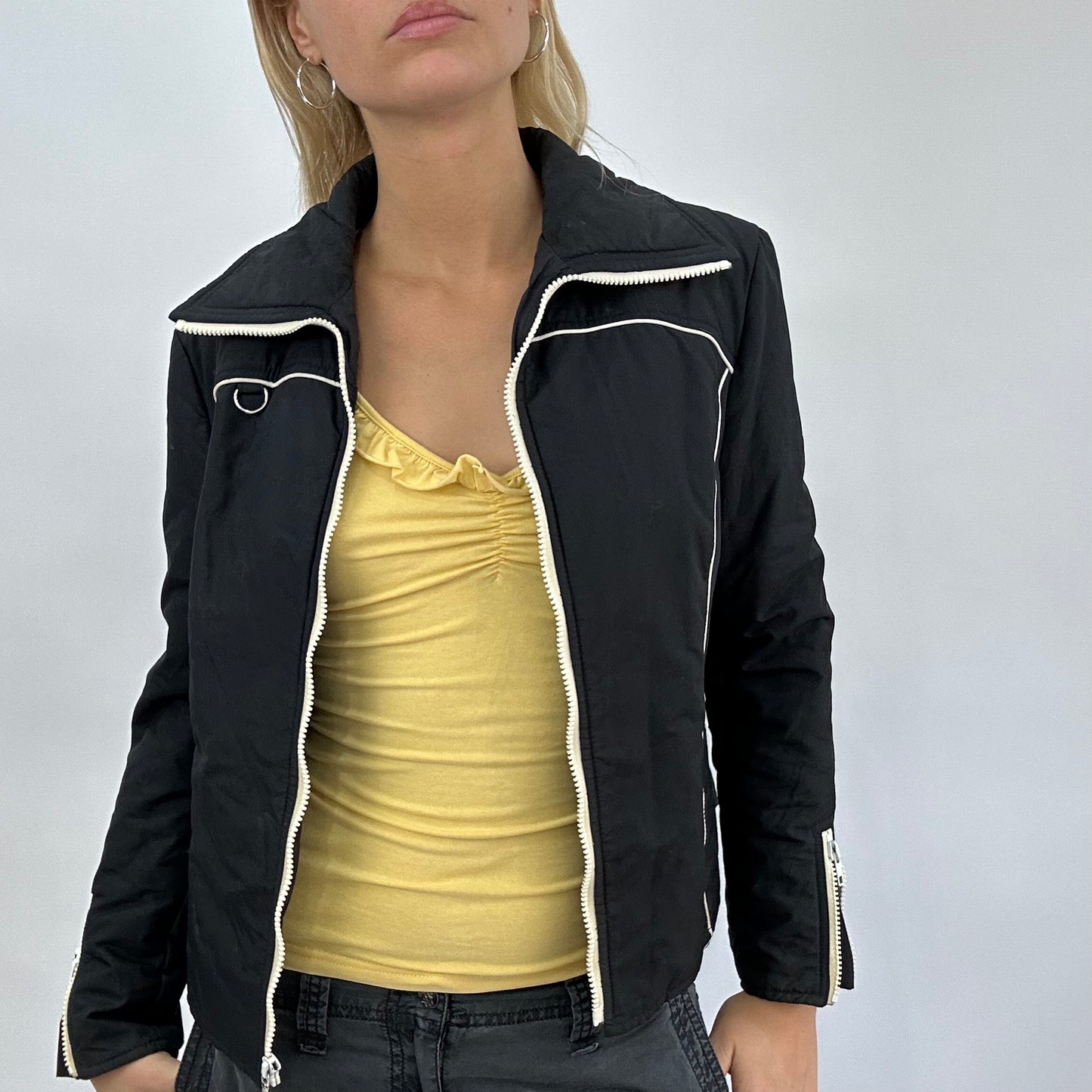 💚 BEST PICKS | small black biker style jacket with contrast zip