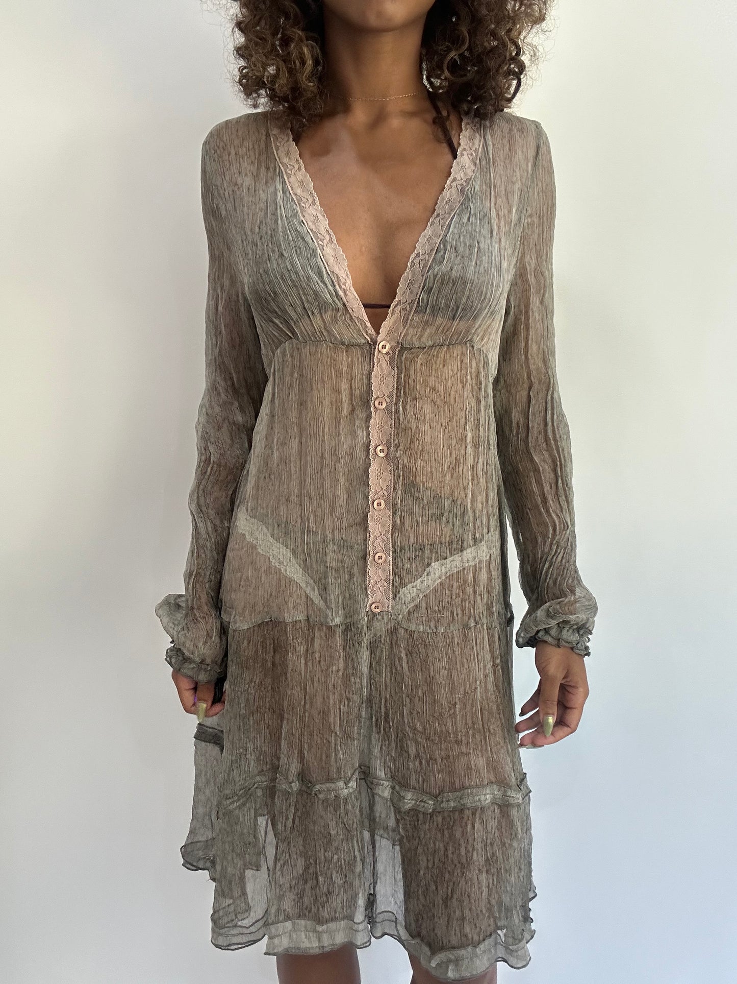 beach drop | small/medium grey sheer button up dress