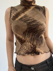 ‼️ | small brown leopard patterned high neck top