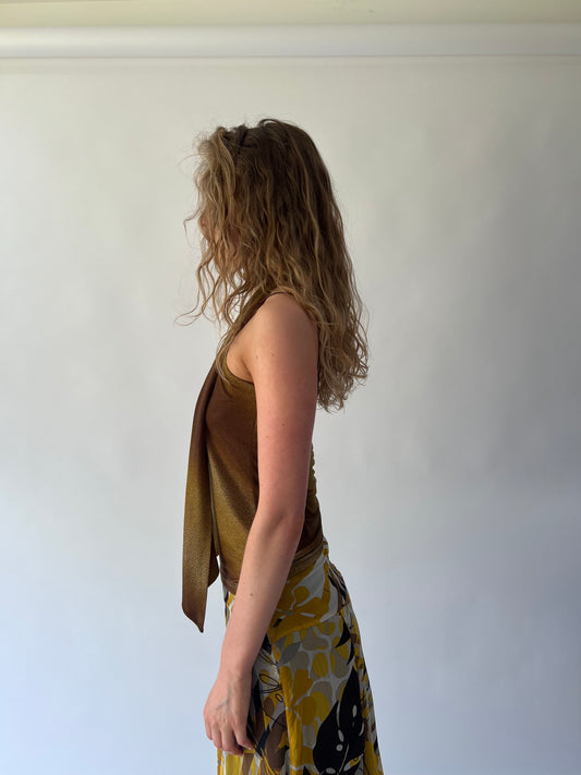 SATC drop | small brown and yellow top with matching scarf