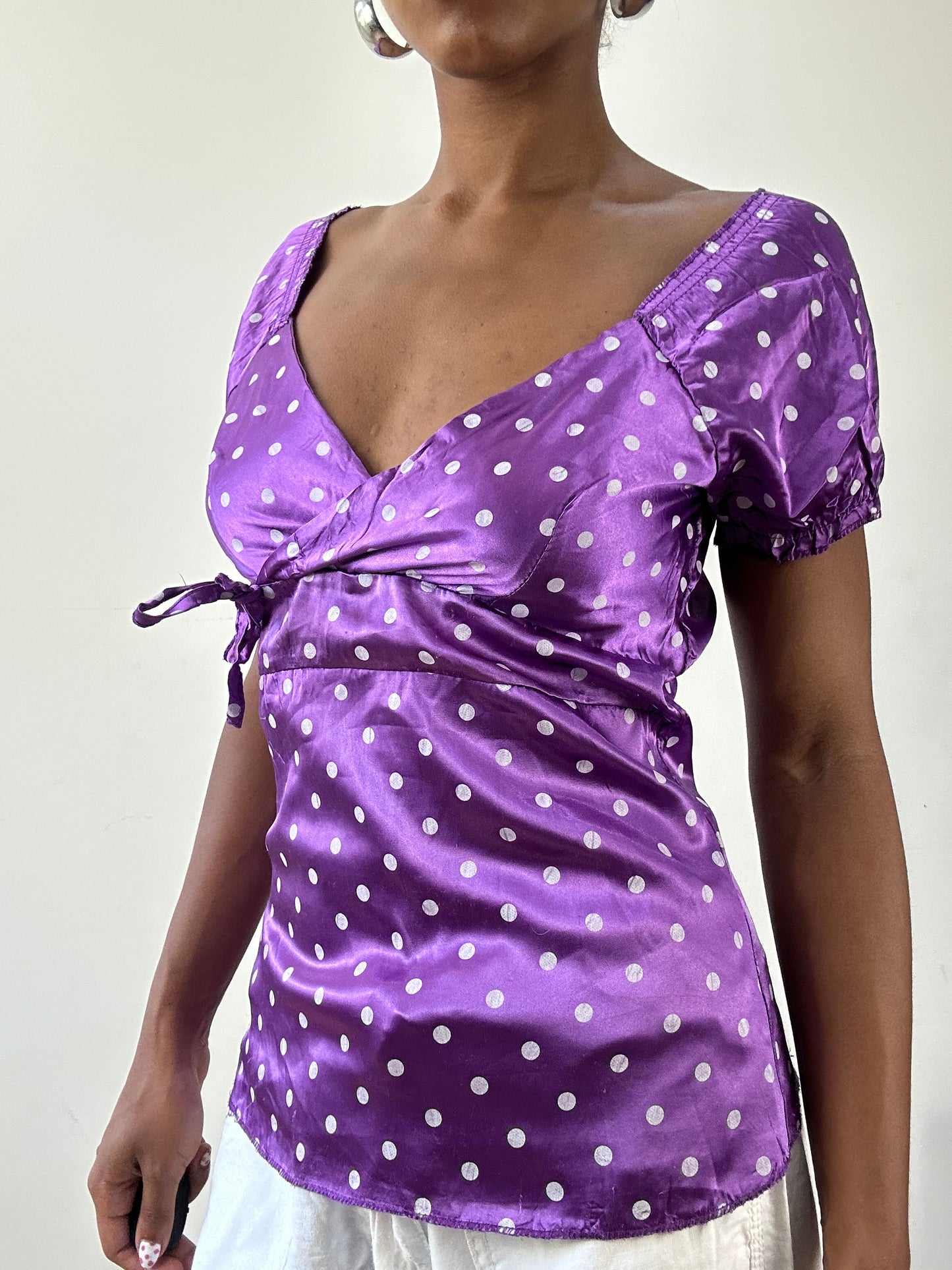 vintage edit twenty-seven | medium purple and white polka dot top