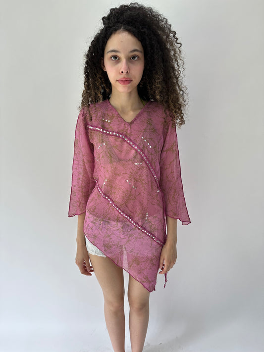 festival drop | small pink mesh overlay sequin top/dress