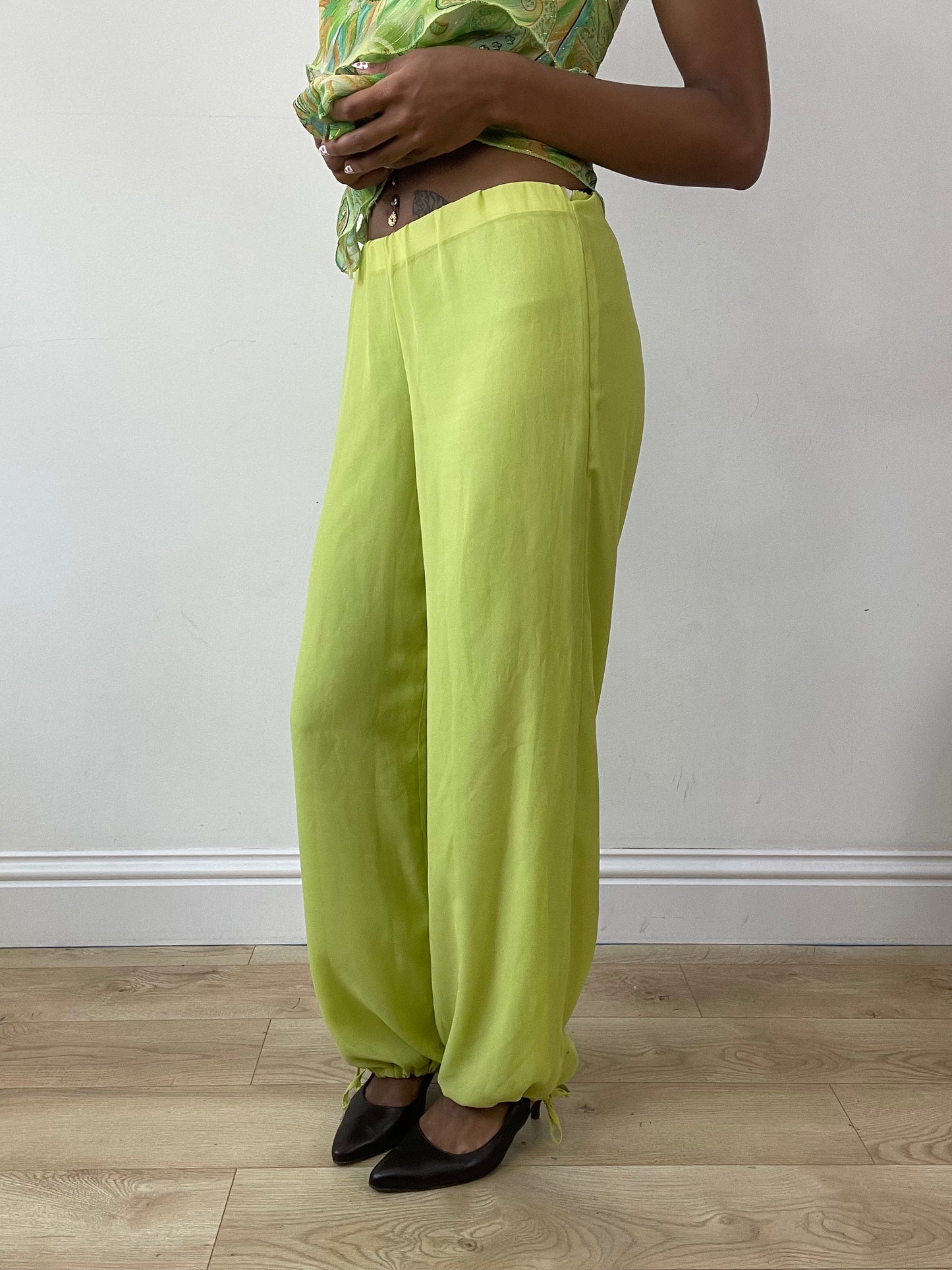 vintage edit twenty-seven | extra small green flowy mesh overlay trousers