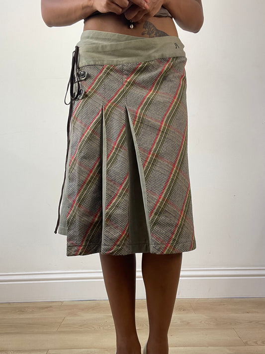vintage edit twenty-six | small khaki replay wrap skirt with checkered print