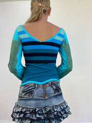 vintage edit thirteen | large blue abstract print save the queen top