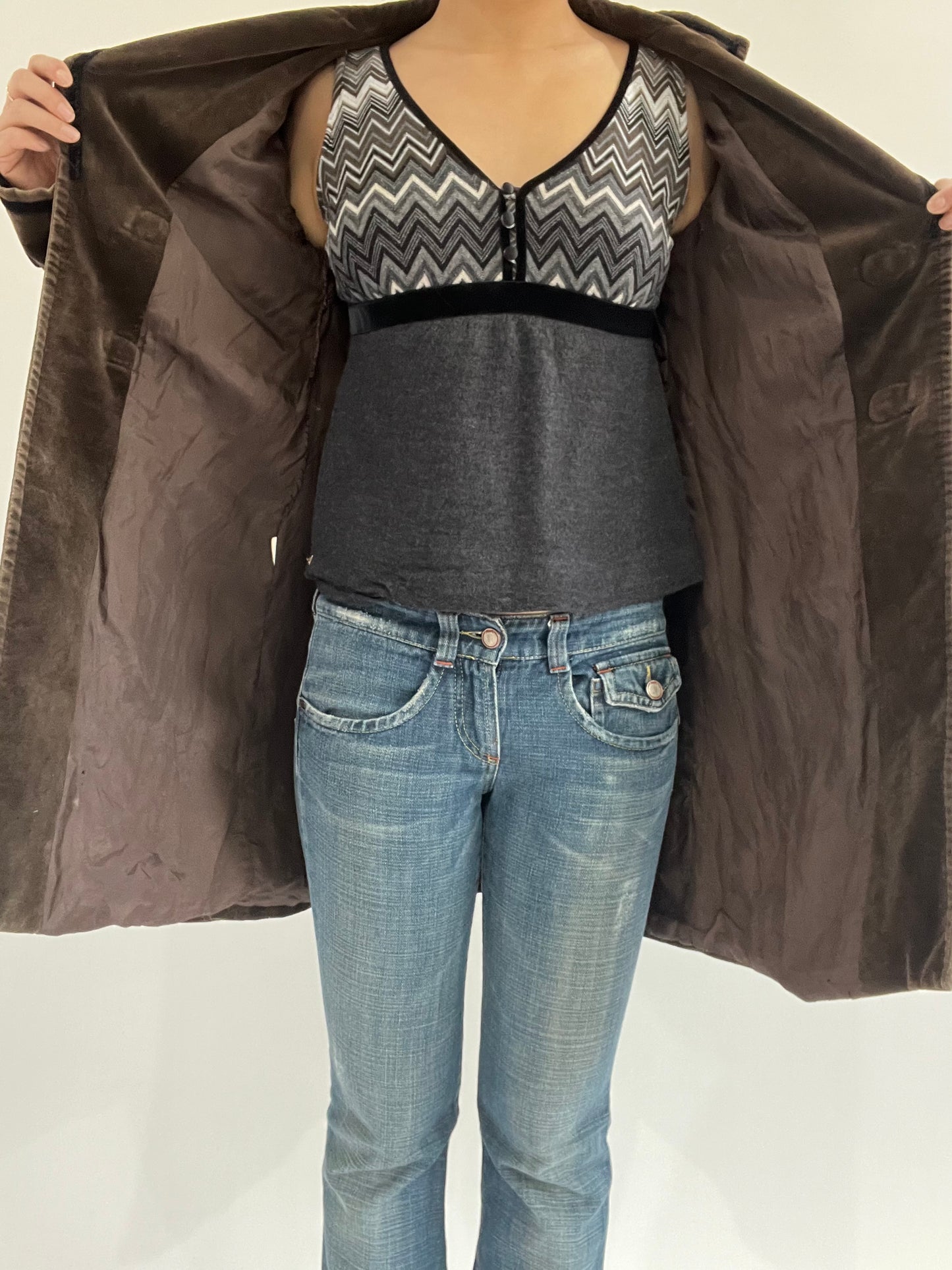 autumn picks | medium green brown mid-length coat with frog buttons details