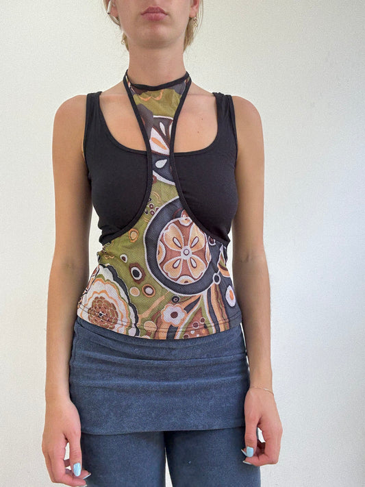 💻‼️ black vest with netted overlay and floral print