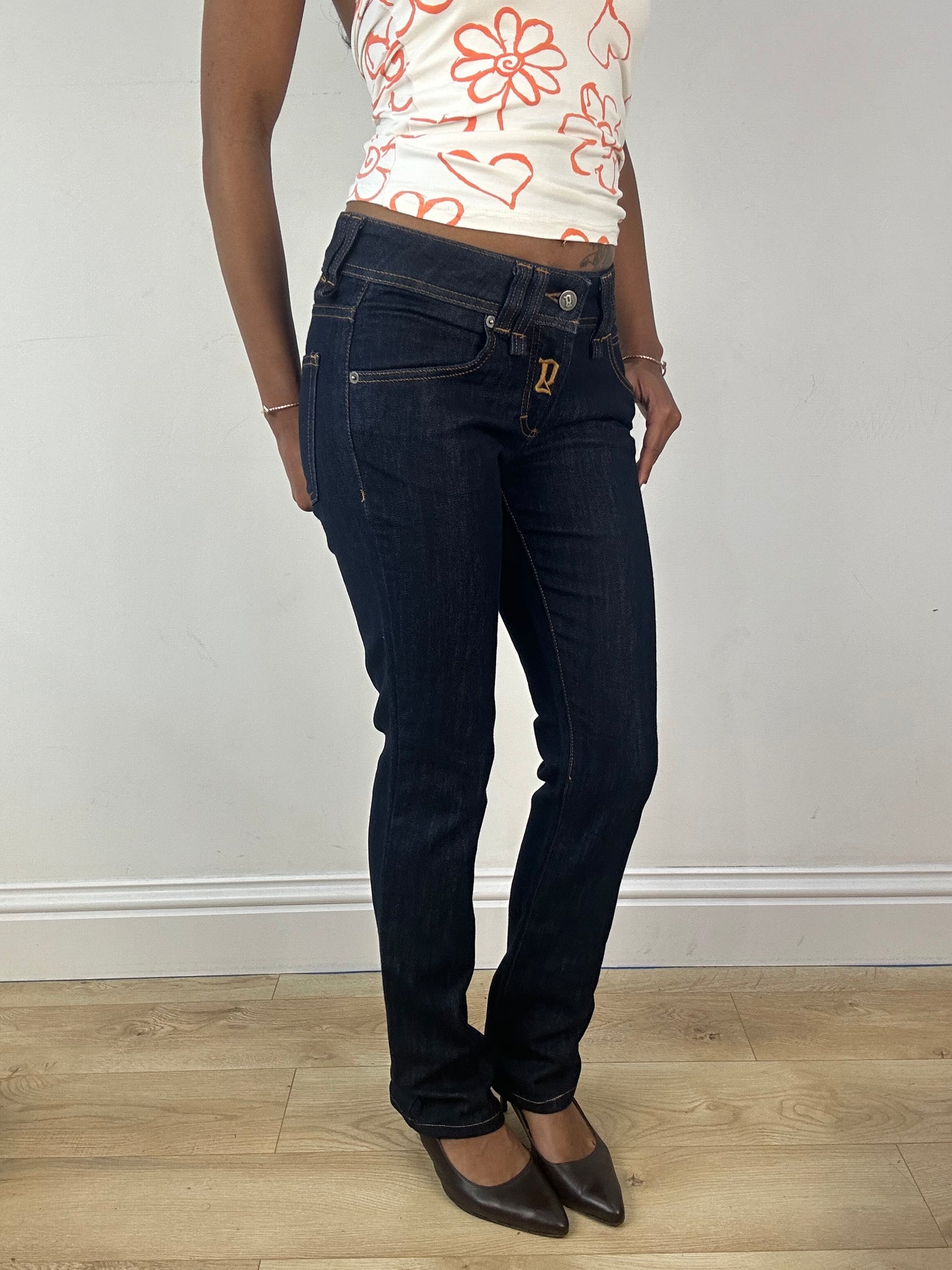 vintage edit eighteen | small blue denim galliano jeans with diamanté lettering