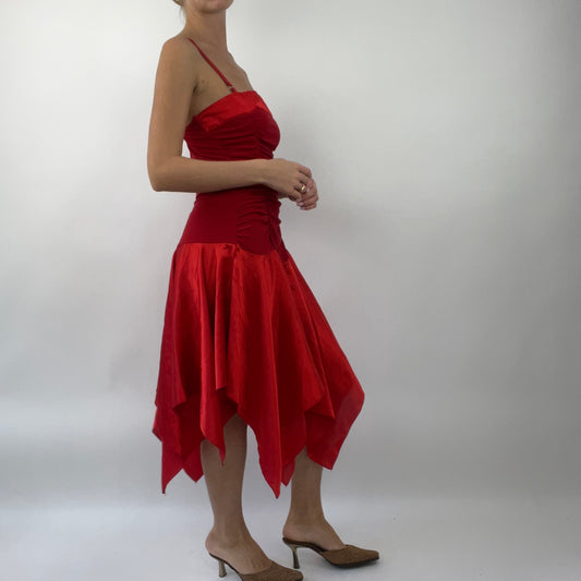 PROM SEASON DROP | small red midi dress with satiny detail