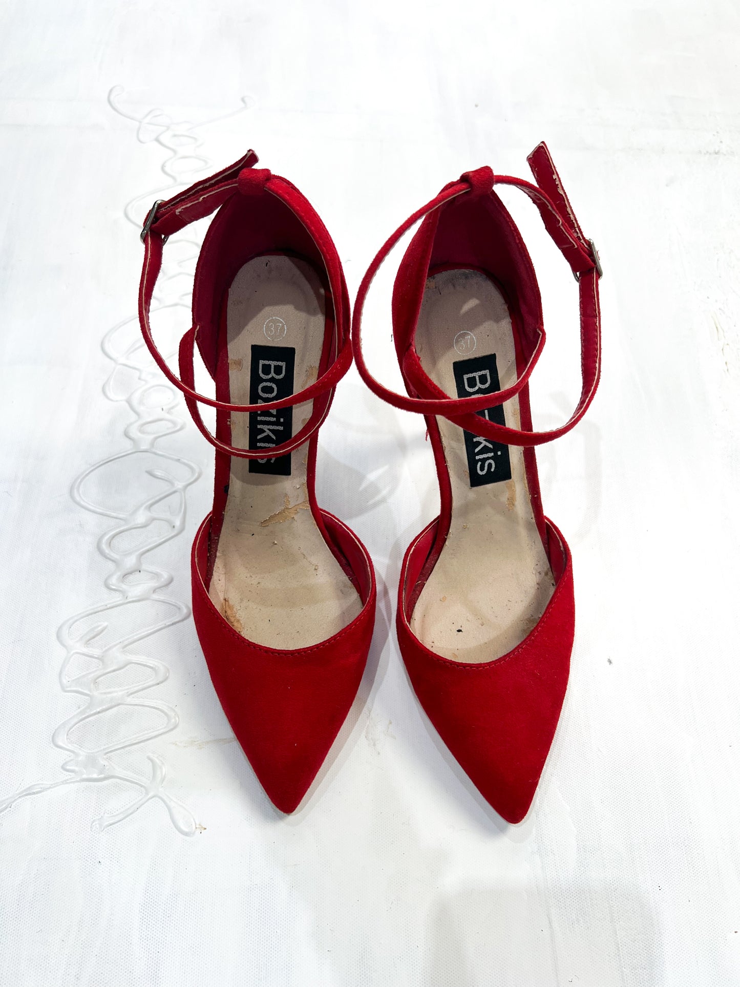 office siren | uk 4 red pointed-toe strappy stiletto heels