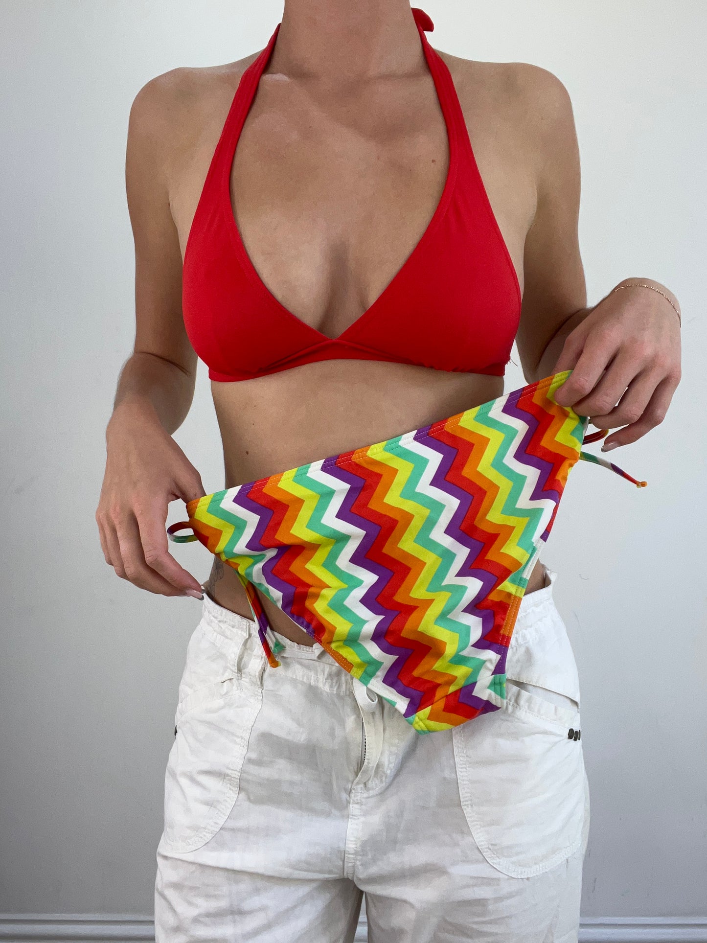 summer edit | small red and green bikini set with zigzag print