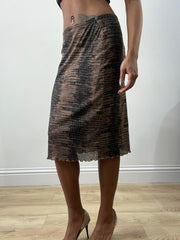 BEST PICKS | small brown patterned mesh overlay midi skirt