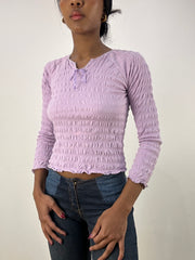 💻 HIPPY CHIC DROP | small purple ruched long sleeve top with tie detail