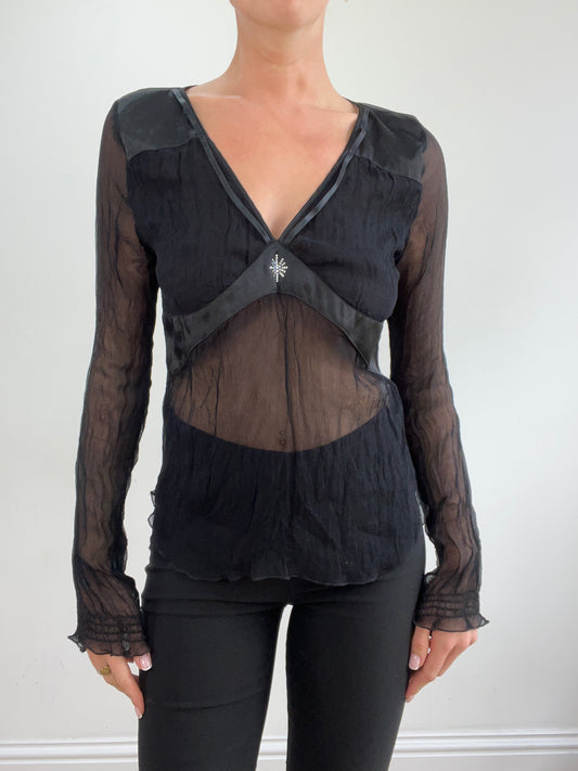 vintage edit twenty-two | small black sisley sheer long sleeve top