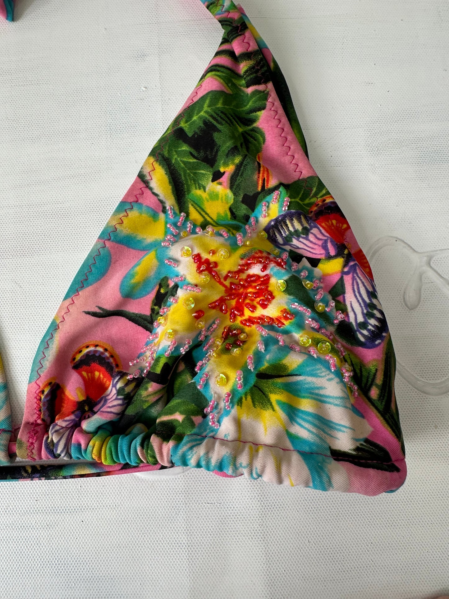 vintage edit twenty-seven | medium pink butterfly bikini set with beading and sequins