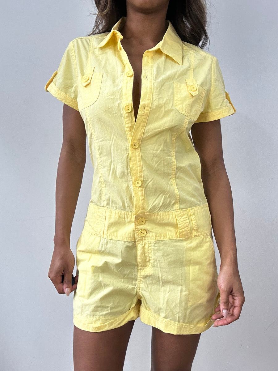 easter edit | medium yellow pimkie button up jumpsuit