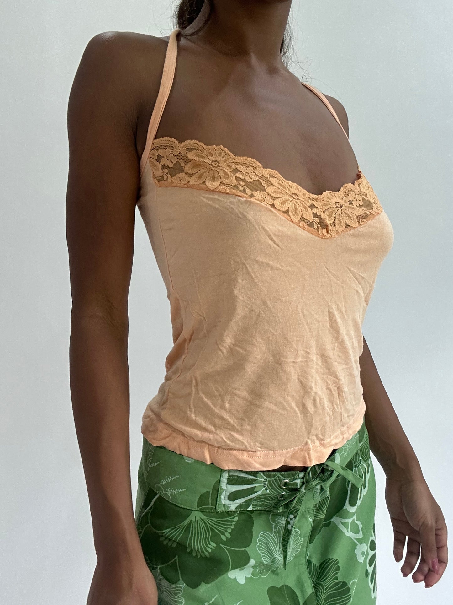 colourmaxxing drop | extra small orange crossover back lace cami