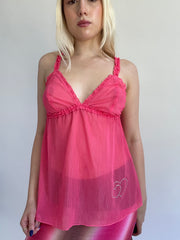 Y2K| small pink mesh old label H&M babydoll top